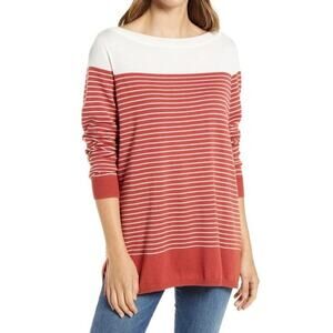 Caslon Colorblock Stripe Sweater Rust Stripe Knit Blouse Womens Long Sleeve XL